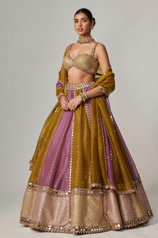 Green multicolor noorani sequin scatter lehenga set