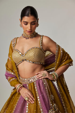 Green multicolor noorani sequin scatter lehenga set