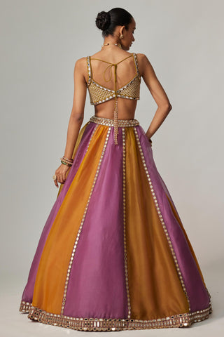 Yellow multicolor noorani linear lehenga set
