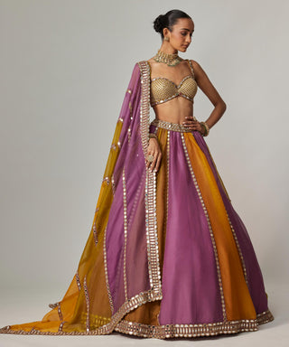 Yellow multicolor noorani linear lehenga set