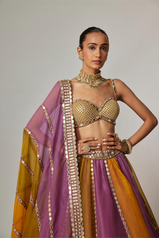 Yellow multicolor noorani linear lehenga set
