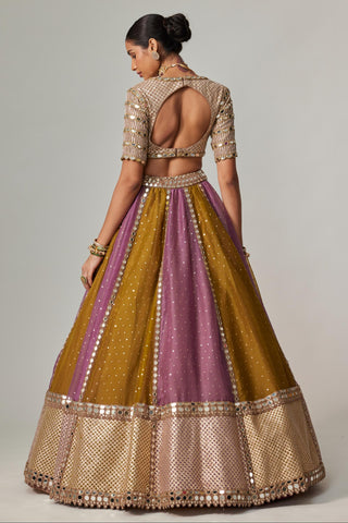 Green multicolor noorani sequin scatter lehenga with blouse