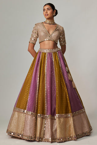Green multicolor noorani sequin scatter lehenga with blouse