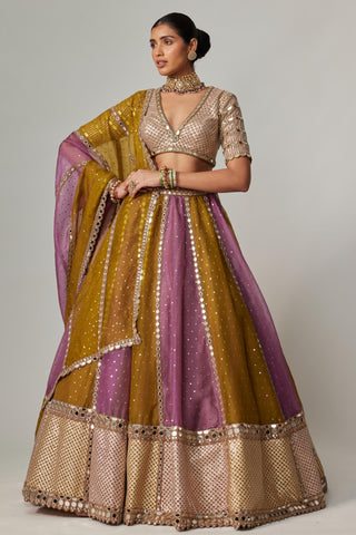 Green multicolor noorani sequin scatter lehenga with blouse