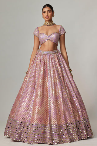 Purple multicolor noorani heavy metallic lehenga set