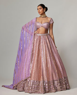 Purple multicolor noorani heavy metallic lehenga set