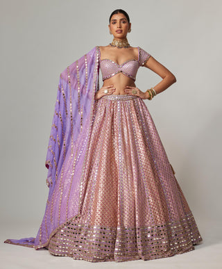 Purple multicolor noorani heavy metallic lehenga set