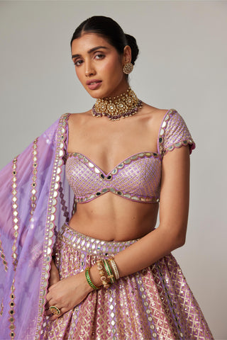 Purple multicolor noorani heavy metallic lehenga set