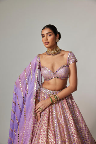 Purple multicolor noorani heavy metallic lehenga set