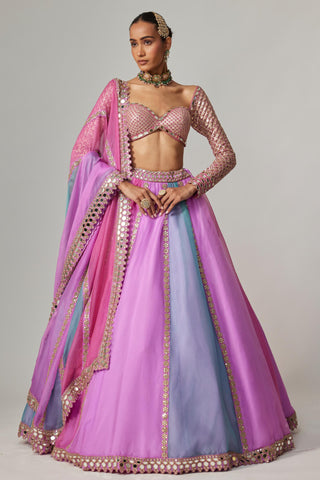 Purple multicolor noorani linear lehenga with blouse