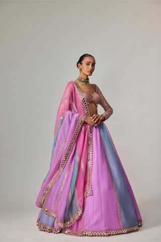 Purple multicolor noorani linear lehenga with blouse