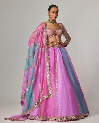 Purple multicolor noorani linear lehenga with blouse