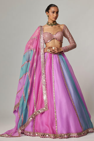 Purple multicolor noorani linear lehenga with blouse