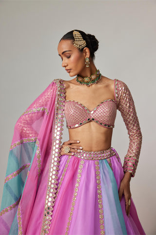 Purple multicolor noorani linear lehenga with blouse