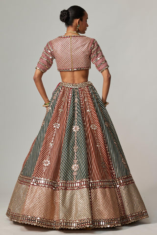 Green multicolor noorani linear flower lehenga set