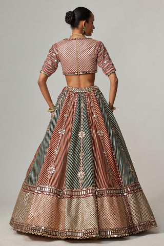 Maroon noorani multicolor linear flower lehenga set