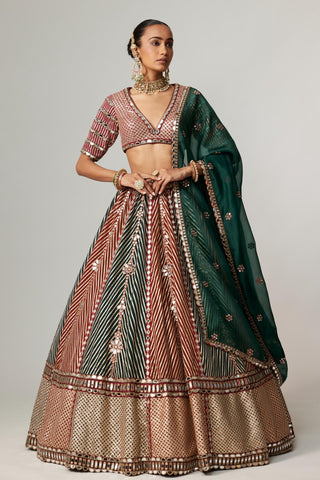 Maroon noorani multicolor linear flower lehenga set