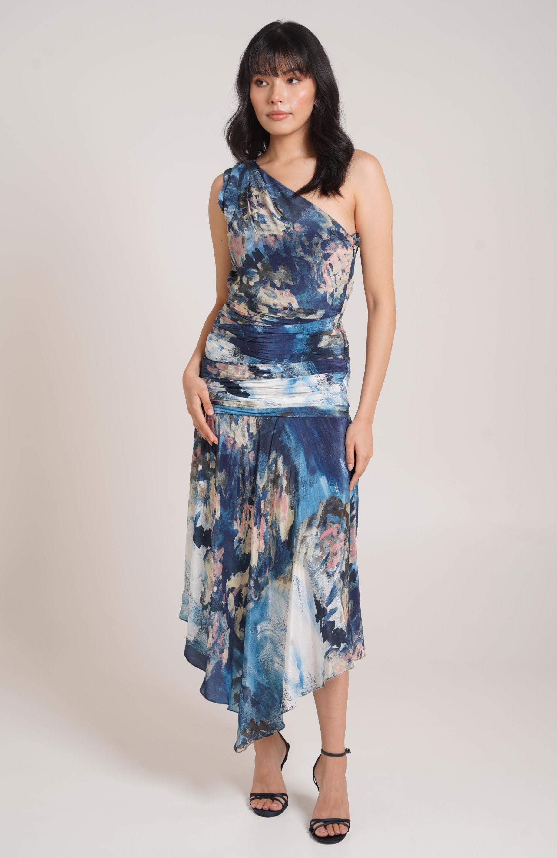 multicolor one shoulder dress Multi Color Floral One Shoulder Midi Dress  PinkBlush
