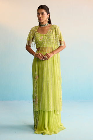 Green bahaar minali drape saree