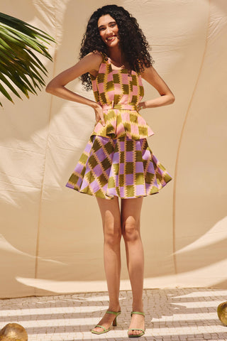 Multicolor pop blocks art zip skirt