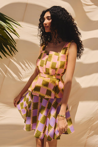 Multicolor pop blocks art zip skirt