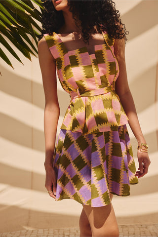 Multicolor pop blocks art zip skirt