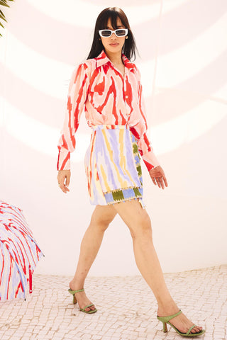 Multicolor spectrum art zip skirt