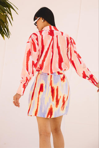 Multicolor spectrum art zip skirt
