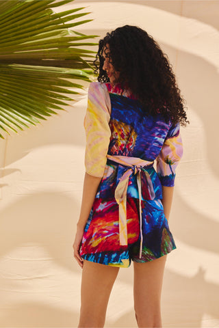 Multicolor chromatic art zip drift top