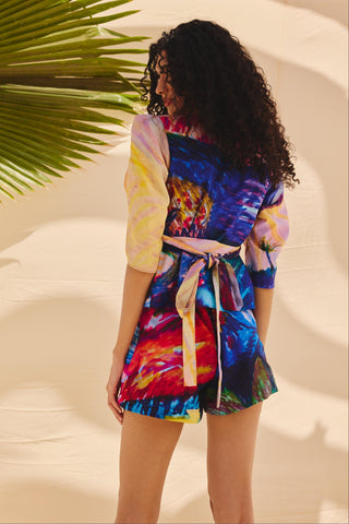 Multicolor chromatic art zip drift short