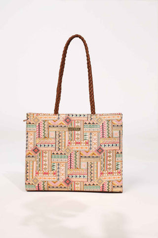 Multicolor cora embroidered terra tote bag