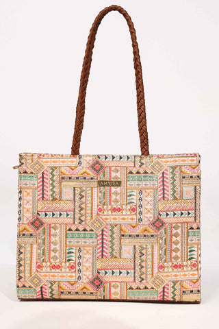 Multicolor cora embroidered terra tote bag