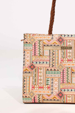 Multicolor cora embroidered terra tote bag