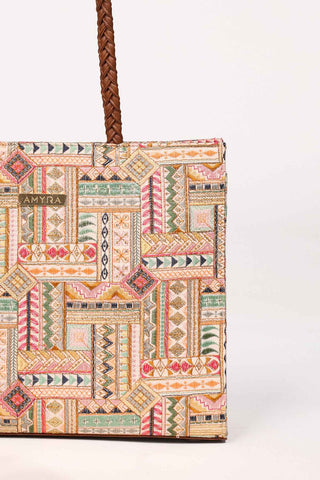 Multicolor cora embroidered terra tote bag