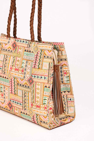 Multicolor cora embroidered terra tote bag