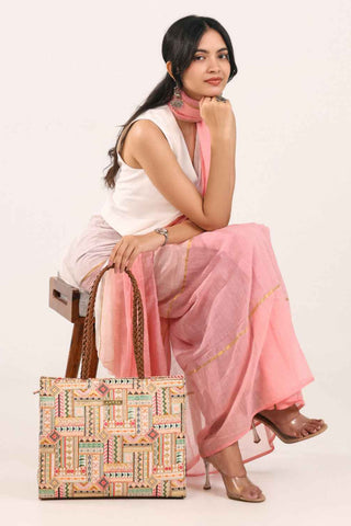Multicolor cora embroidered terra tote bag