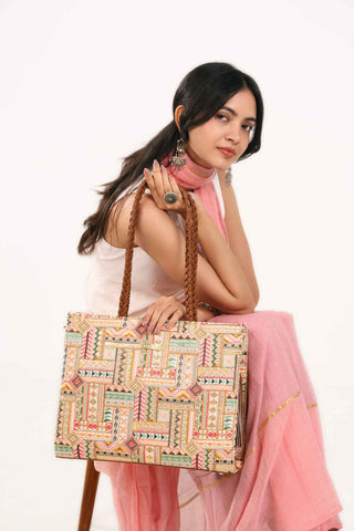 Multicolor cora embroidered terra tote bag