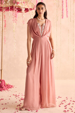 Pink dahlia under bloom jumpsuit