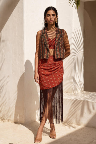 Co-Ord Set for Stylish Occasions – Brown Dancing Fringe by Nautanky