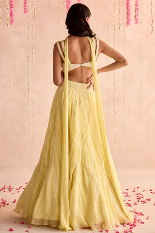 Yellow datura under bloom lehenga set