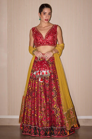 Lehenga Set for Indian Weddings – Red Patola Mirror Work by Twenty Nine