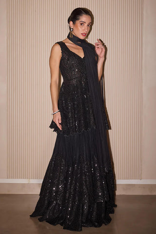 Lehenga Set for Indian Weddings – Black Mirror Applique by Twenty Nine