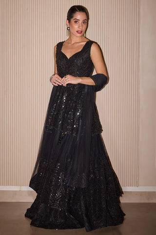 Lehenga Set for Indian Weddings – Black Mirror Applique by Twenty Nine