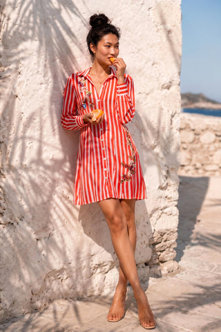 Red printed dress for Contemporary Wear - Dice And Daisy Ludo by Nautanky