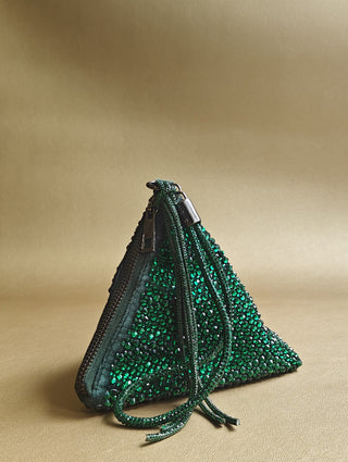 Green swarovski-embellished mini pyramid statement bag