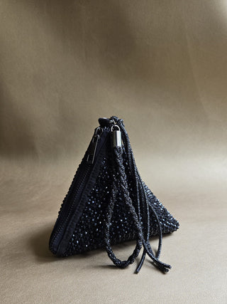 Black swarovski crystal mini pyramid statement bag