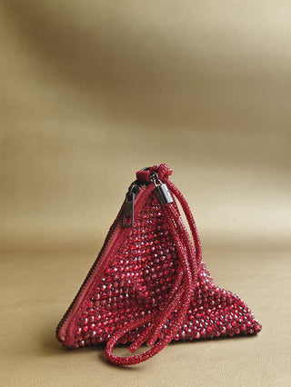 Red swarovski-embellished mini pyramid bag
