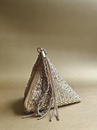 Gold swarovski crystal mini pyramid statement bag
