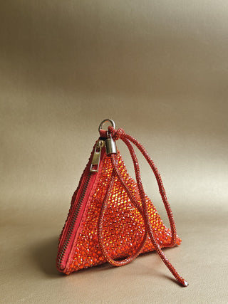 Orange dazzling mini pyramid bag with crystals