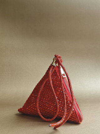 Orange dazzling mini pyramid bag with crystals